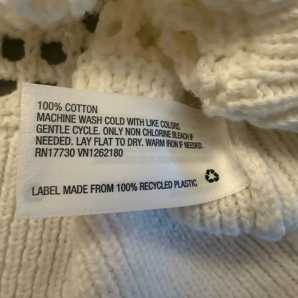 Women's Open-Knit Crew Neck Pullover Cream Sweater Size XL - Picture 4 of 7